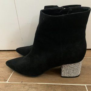 Kaari Blue Black Suede Tabitha Booties with Rhinestones
